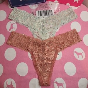 Victoria's Secret 2pk Shine Lace Thongs Size Lg